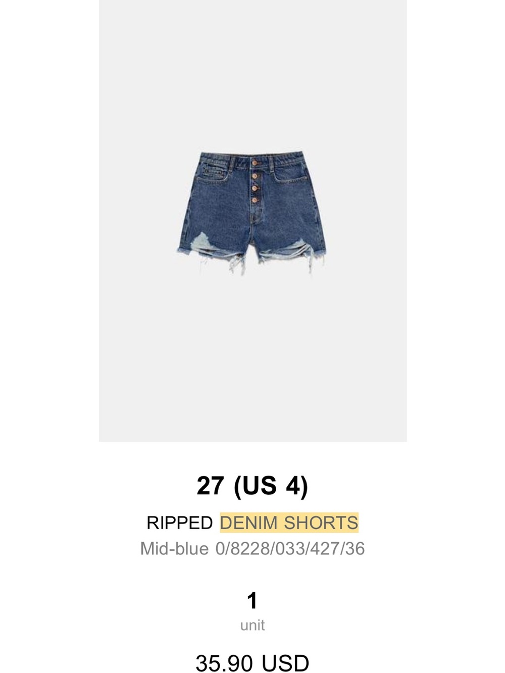 Zara High-Waist Distressed Denim Shorts - Blue